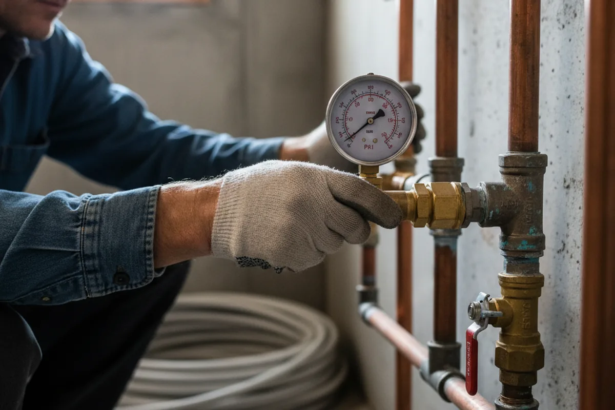 Pressure testing a repaired line during Water Line Repair in Aztec
